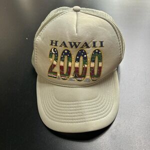 Vintage Y2K Hawaii 2000 Tan Snapback Trucker Hat